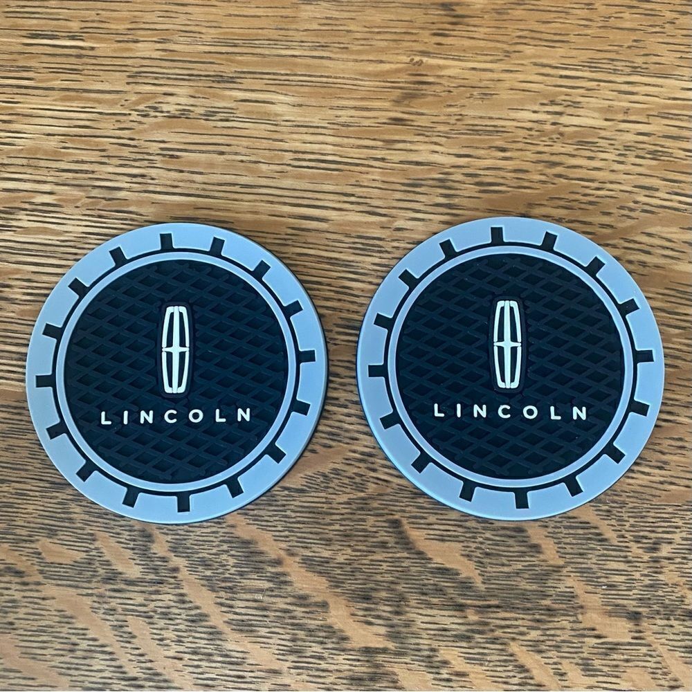 NWT New! Lincoln Black Silicone Logo Car Cup Holders Mats Auto Travel